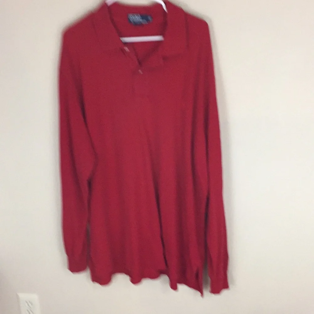 Polo Ralph Lauren Red Cotton Long Sleeve Polo Shirt Size XLT Tall